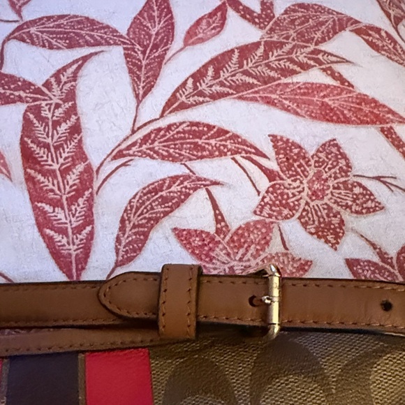 Coach Signature Brown and Red Stripe Bag - Picture 9 of 10